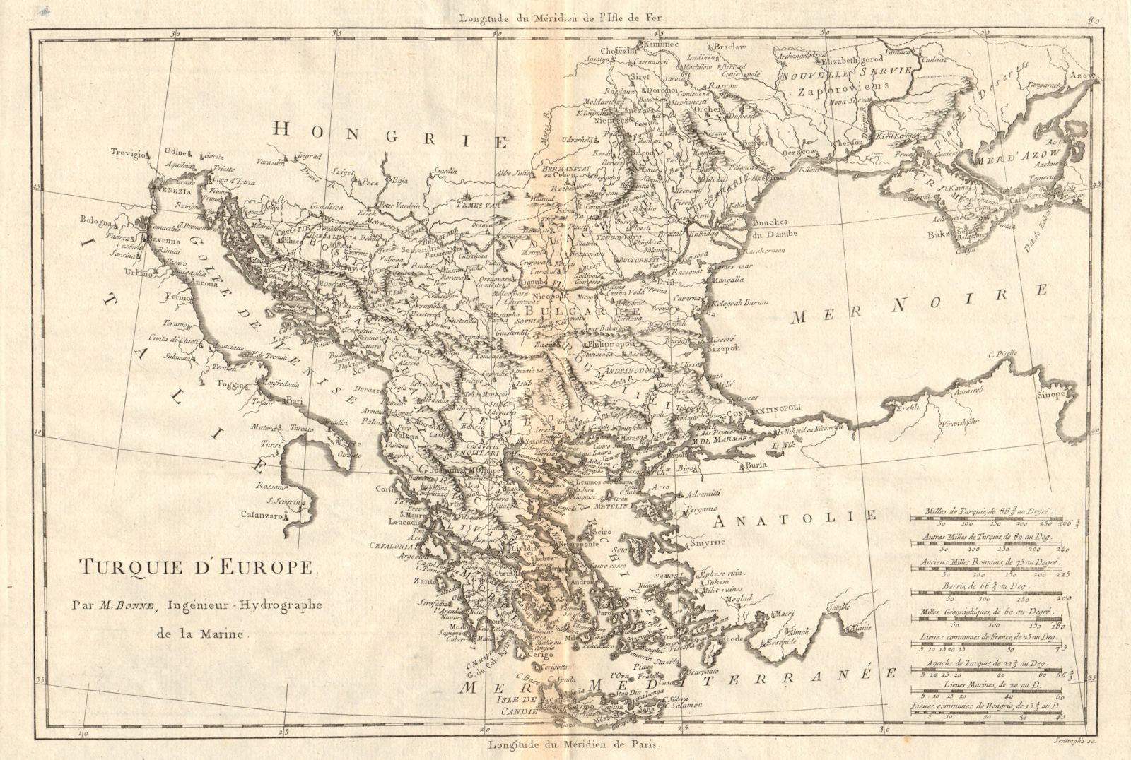 Turquie d’Europe. Turkey in Europe. Greece & the Balkans. BONNE 1790 old map